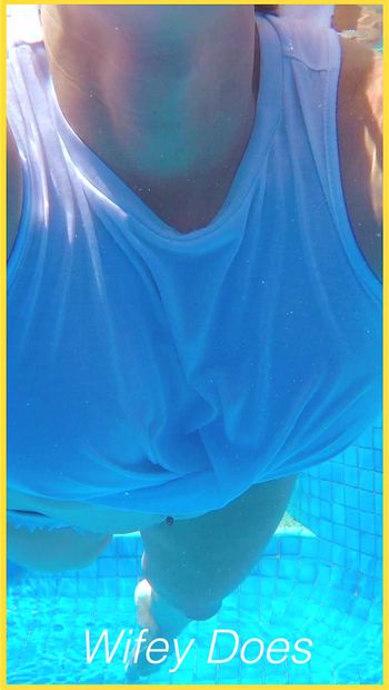 Wifey swims braless in the pool exposing her perfect tits
