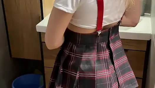 Sexy schoolgirl, went to class with my cum in herself