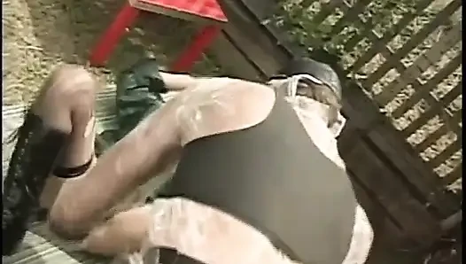 Dirty Slave in Fetish and Sexy Lingerie Fucked in Cage