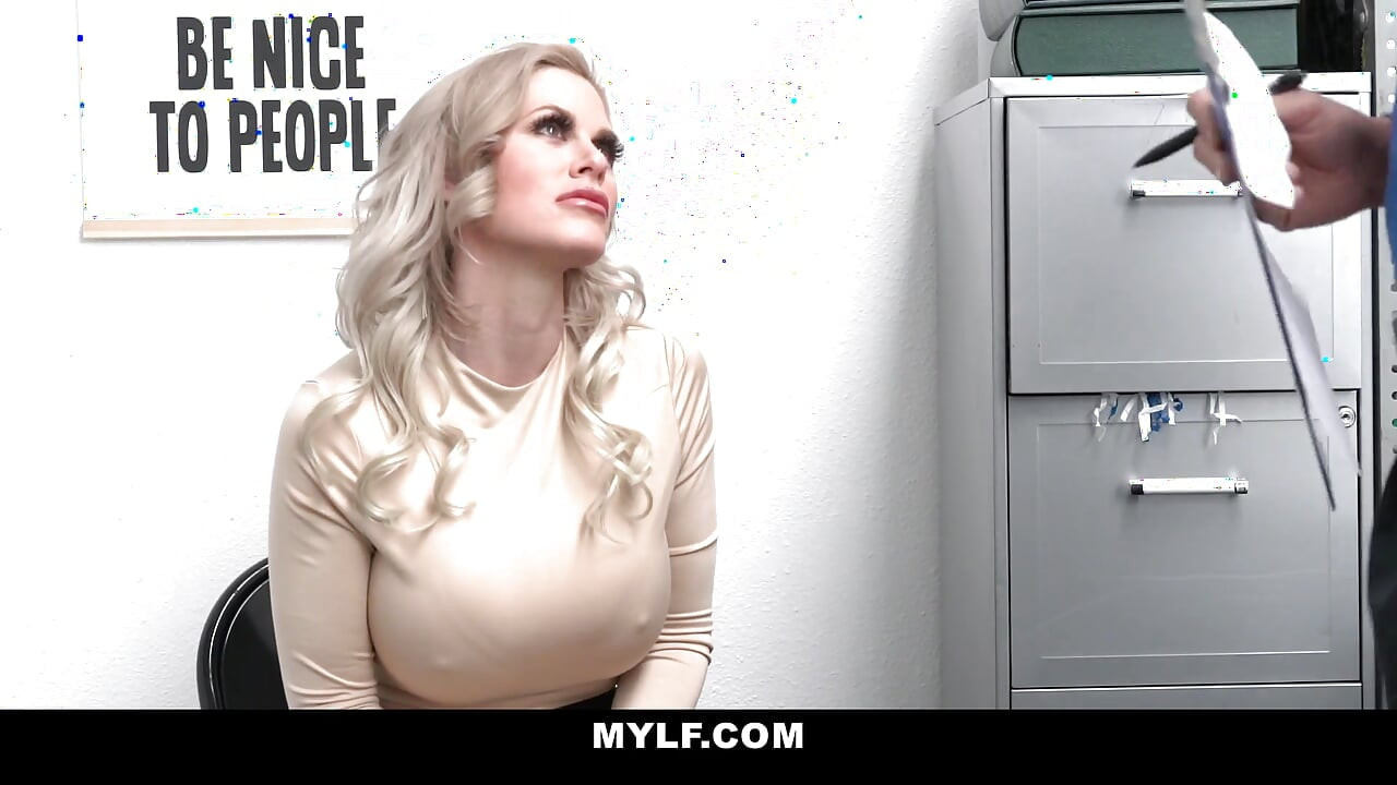 Busty blonde MILF fucks security officer