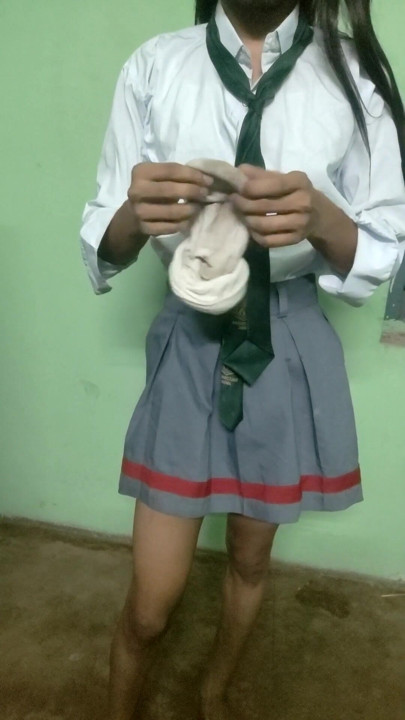 cute indian femboy in school dress strip tease | Clip 2