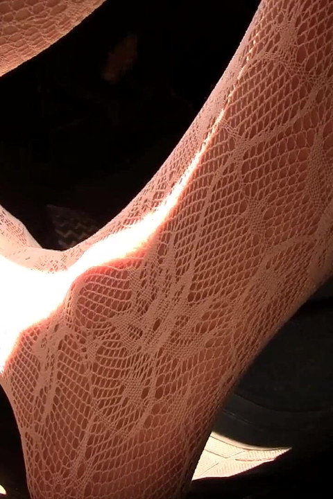 Driving and Pedal Pumping in White Embroidered Stockings