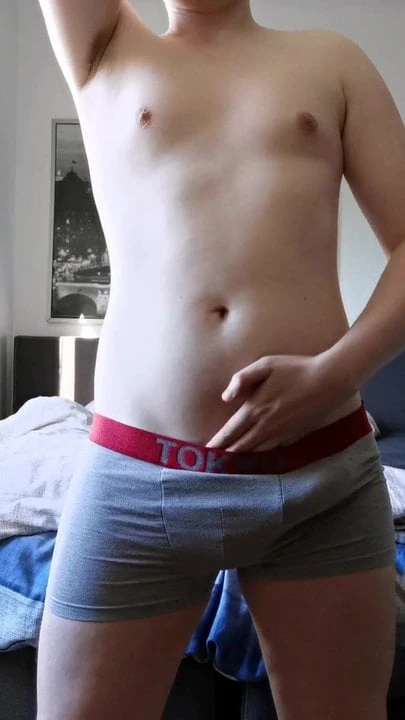 Teasing my cock and cumming in my underwear