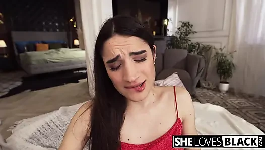 Petite Brunette Candice Luciani Gets Stuffed Full By Black Dick