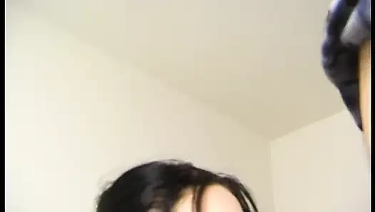 Cute teen brunette playing with dildo and cock