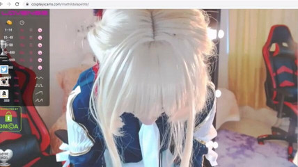 blonde Hentai cosplay slut sucks dildo on webcam