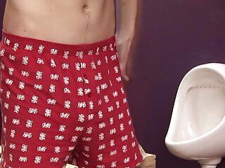Cute inexperienced Petro has his first casting in a public toilet and jerks his cock in front of the camera