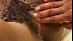 Brunette ebony gets her pussy boned by a horny black dude in the hotel room