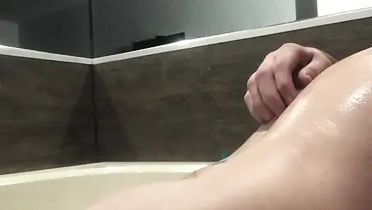 Flab fun in a jacuzzi! Slim n sexy Rachel Wriggler has slippy sliding soapy fun with a big chubby bear