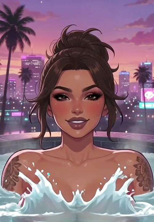 Curvy Anime MILF Huge Boobs Sunset Cyber City Tease
