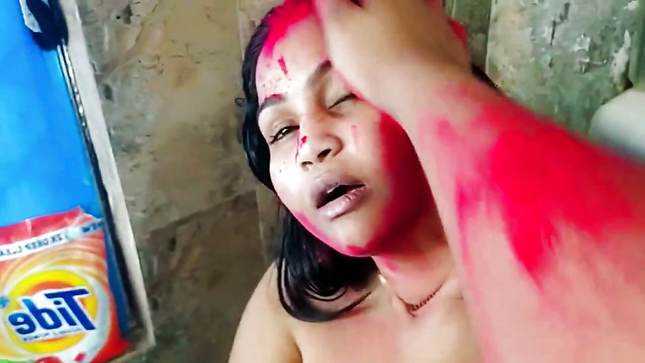 Holi Special Stepdad Fucks His Horny Stepdaughter Covered in Red Gulal in the Bathroom