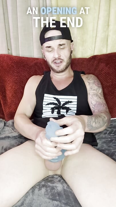 Trying out a new blue fleshlight stroker toy.