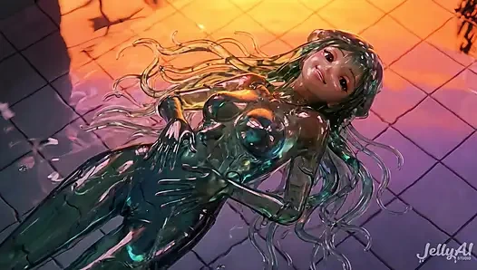 Emerald, quallefish-mädchen reiben und reiten - tropfnasse zunge