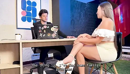 Beautiful Brunette with a Perfect Ass Rides Her Boss's Huge Cock!