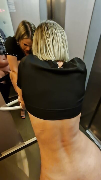 Blowjob in the elevator, with a cumshot in the mouth.