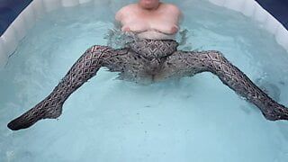 Big Tits MILF Getting wet in Patterned Pantyhose