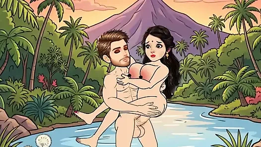 Man fucks woman with big cock in the forest, woman is very happy.