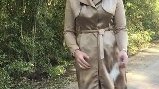 I love to wear this beige satin coat