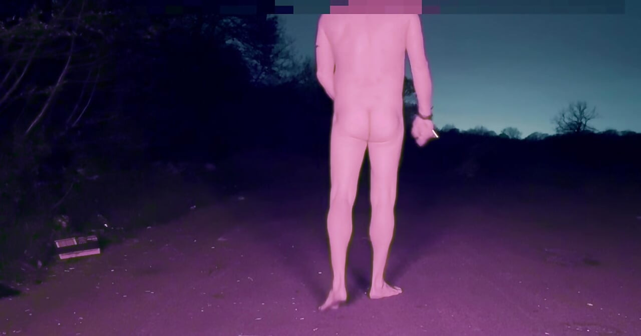 Naked pee and wank on road