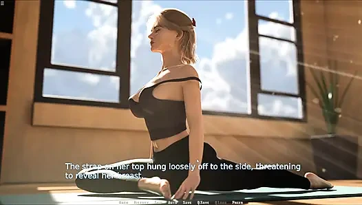 Mädchen mit dicken möpsen macht yoga und ihre nippel rutschen aus