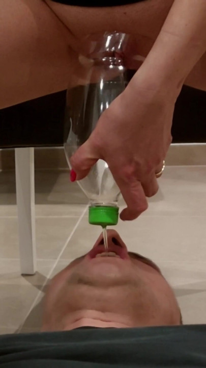 Stunning moment from "His mouth is my toilet, his tongue is my toilet paper, daily pee swallowing, compilation"
