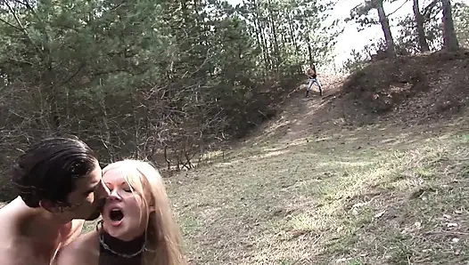 Astonishing French blonde gets her ass ripped in the woods