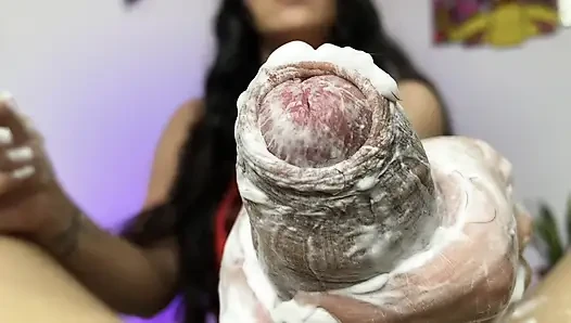 Latin MILF Shaves and Massages Her Stepson's Hard Cock - Spanish Porn