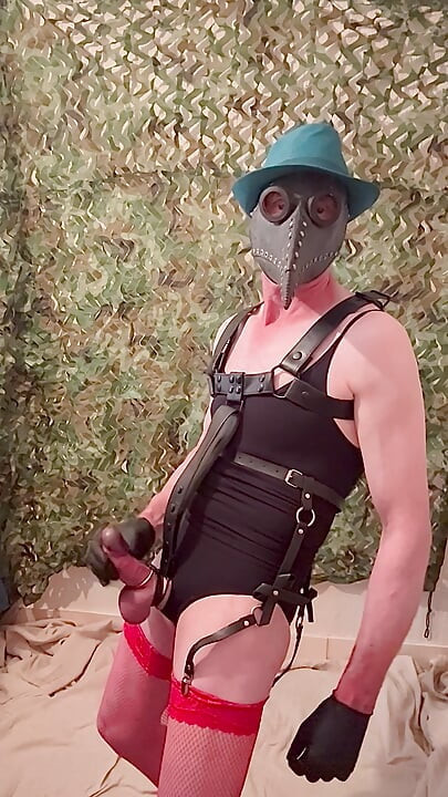 Sexy Red Stockings Cock Harness Hot Cum From Penis