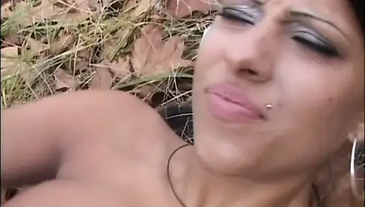 Young Black Woman with Nice Tits Fucked in the Woods by a Big Cock and Cumshot in Mouth