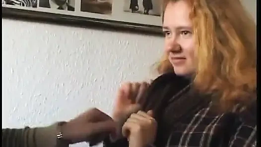 Ginger teen with big boobs and hairy pussy gets naked at casting