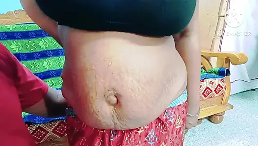Neighbour Aunty's hot navel suck with honey by desi boy - tamil dirty talk with loud moaning