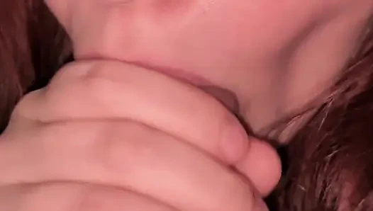 Cum in my mouth, gentle, slow blowjob close-up, pulsate cock