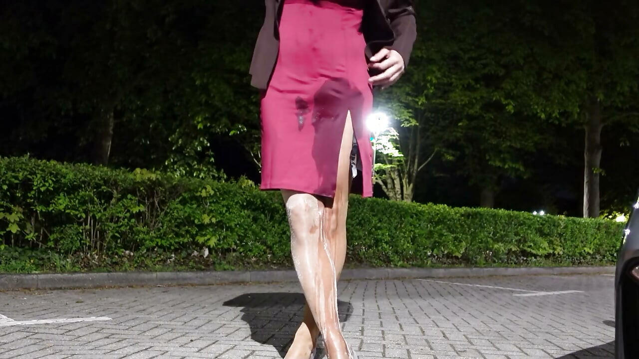 My Red Dress and Glossy Tights Are Getting Peed on