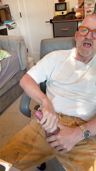 Cum blast just missed my face in the home office