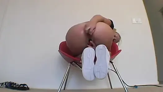 Horny Blonde Lucy Pushes a Dildo in Her Ass