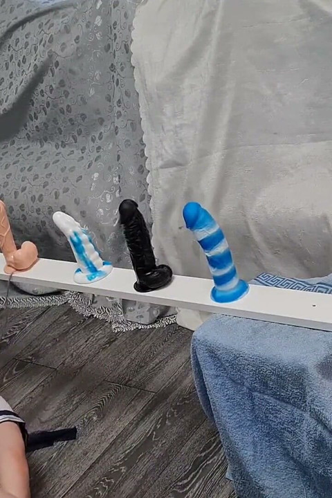 Skinny Babe Riding All Her Dildos From Small to Big Till Big Orgasm
