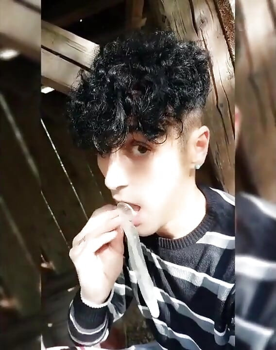 Boy Plays with Used Condom and Cum for Request From Straight Friend