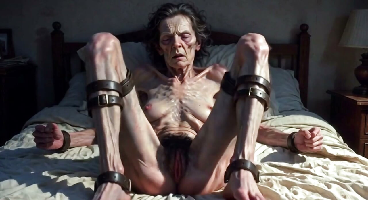 85yo Granny Tied up - Big Open Hairy Pussy Begging for Cum Inside