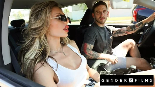 Trans Beauty Hitchhiker Rides Massive Cock Driver