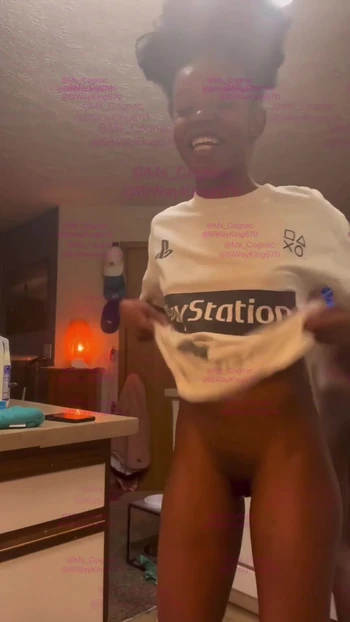 Emotional moment from "Ebony slut takes bbc in kitchen"