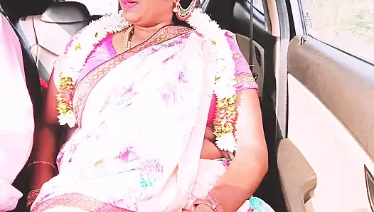Indian Car Sex Pink Saree Bhabi Try to Fucking with Boy Friend. Telugu Firty Talks.