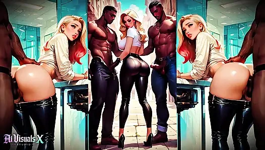 (4K) AI 3D Animated - Hot Blonde Slut BBC Interracial Sucking And Fucking (AI Visuals X)