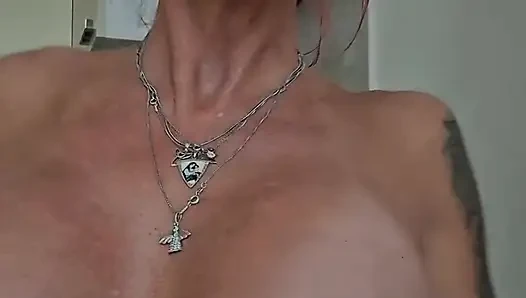 Horny MILF Drooling on Tits