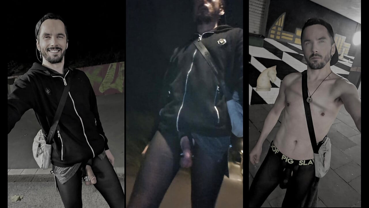 Promenade à travers la ville dans un legging transparent (Bulge Meggings)