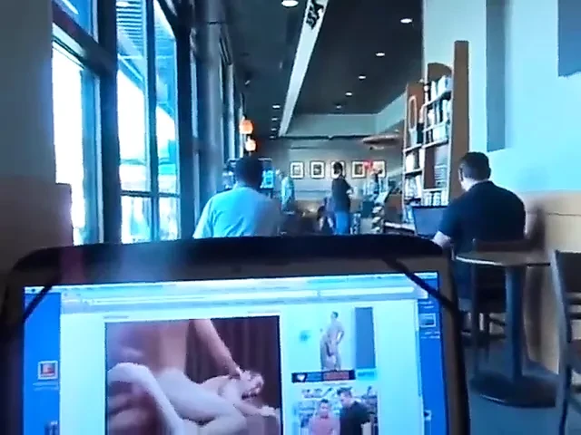 Hot handsome jerk off in coffee shop