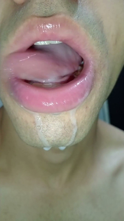 mouth milk, long tongue, sloopy, hard, kiss, tongue, playing with your cum, submissive, throat | Clip 2