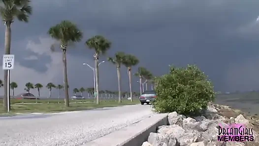 Flashing along a busy roadway