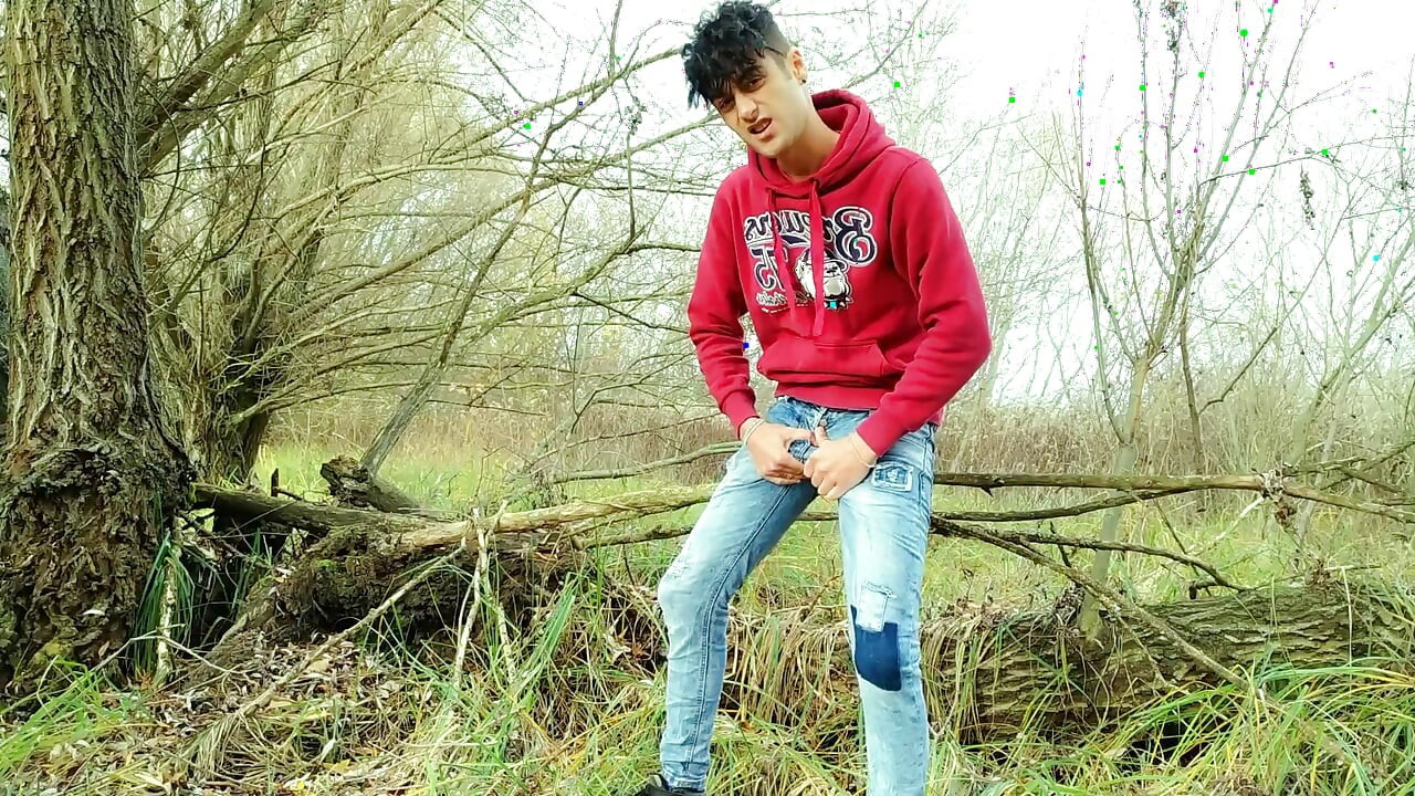Squeezing Balls and Cock, Slapping Balls and Cumshot Outdoor