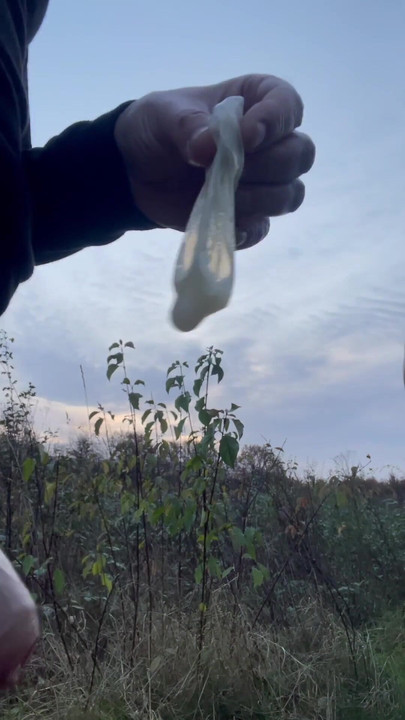 Emotional moment from "Used condom with sperma in the forest"