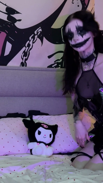 Cum with Me Before I Eat You! Petite Goth Masturbates to Orgasm in Creepy Doll Halloween Costume